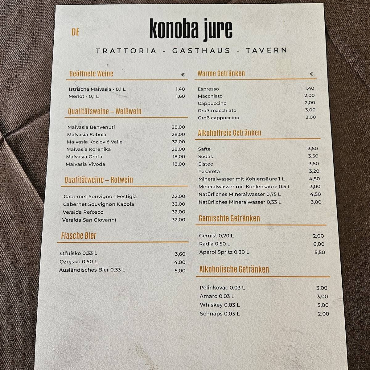 Menu di Konoba Jure 