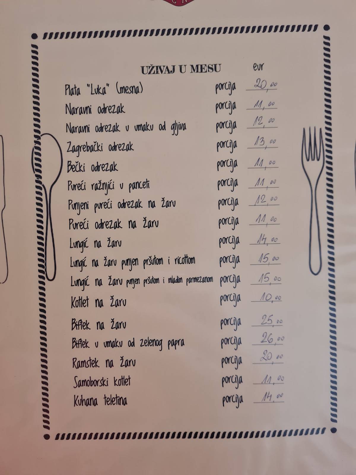 Menu di Konoba Luka 