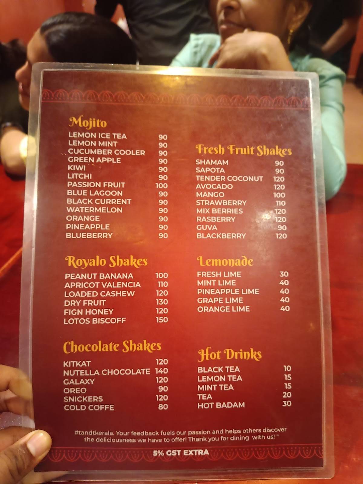 T&T CALICUT menu
