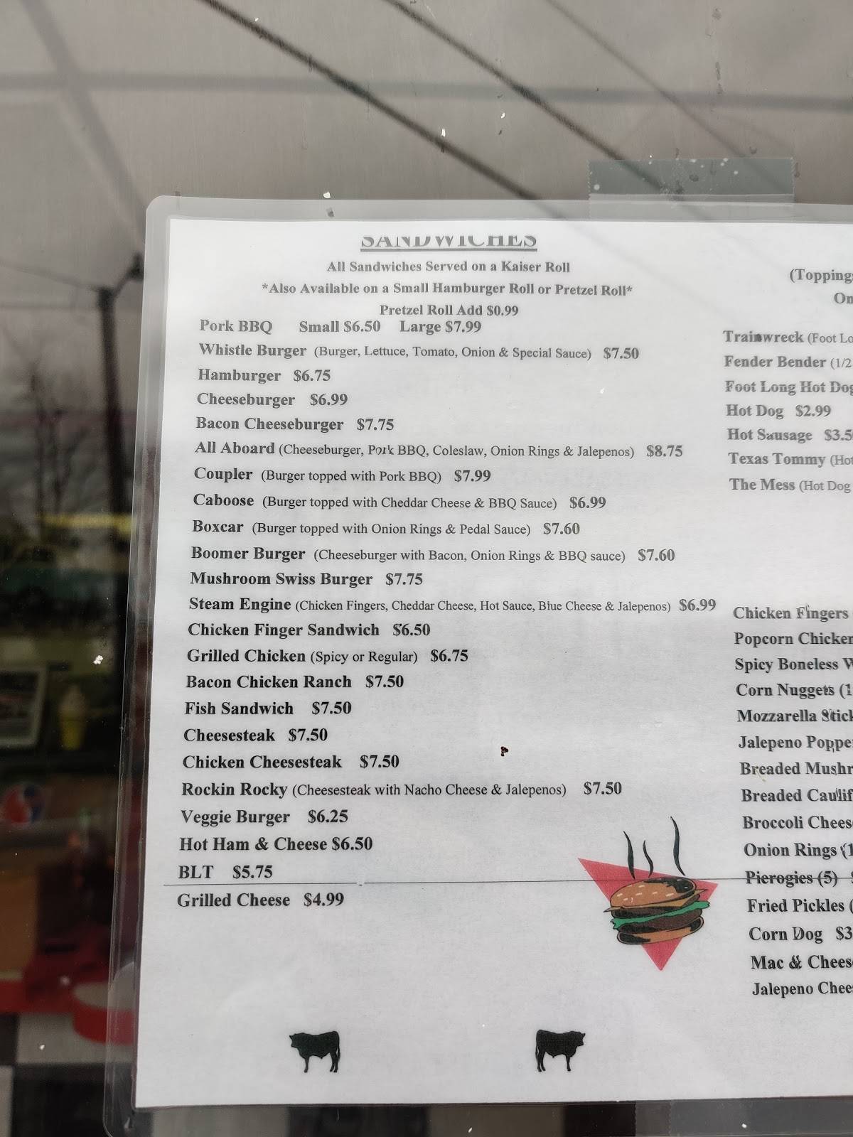 Menu at Kristy's Whistle Stop restaurant, Enola