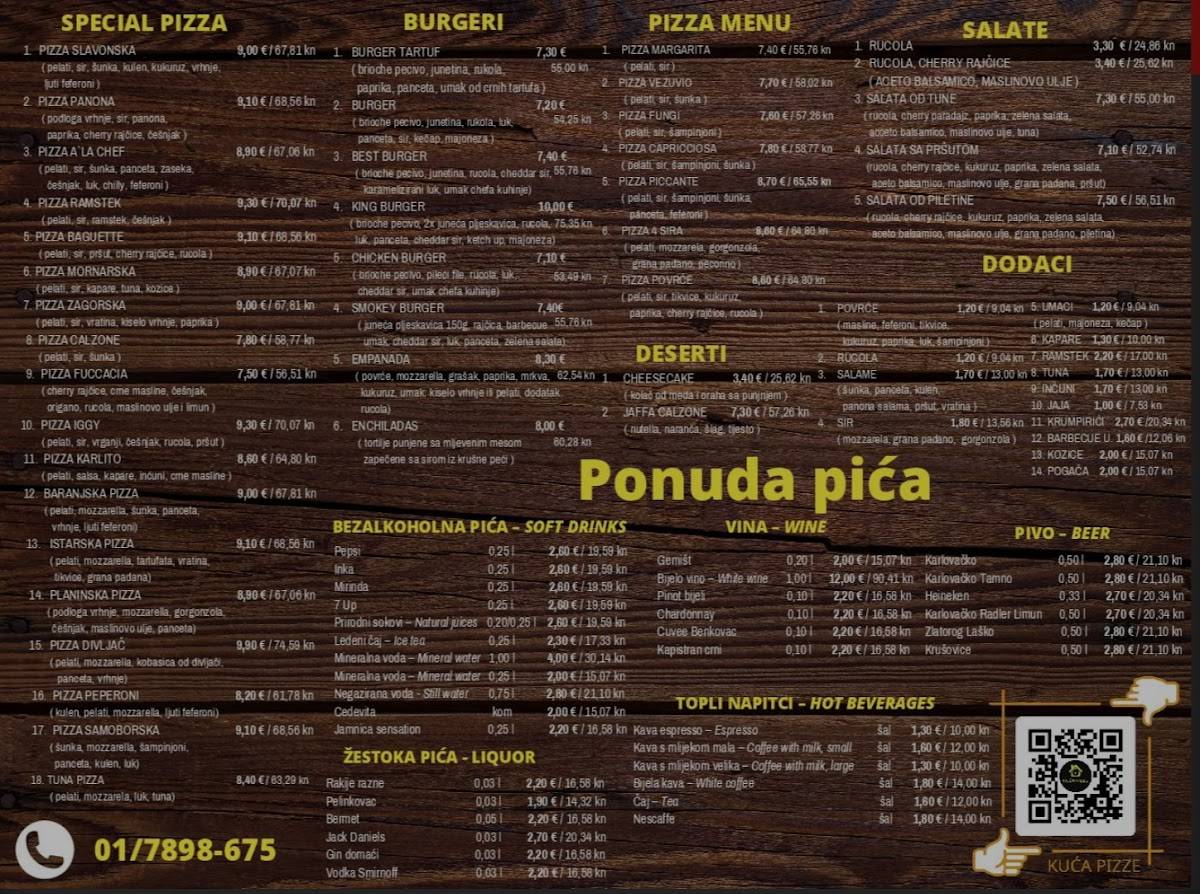 Menu di Kuća Pizze 