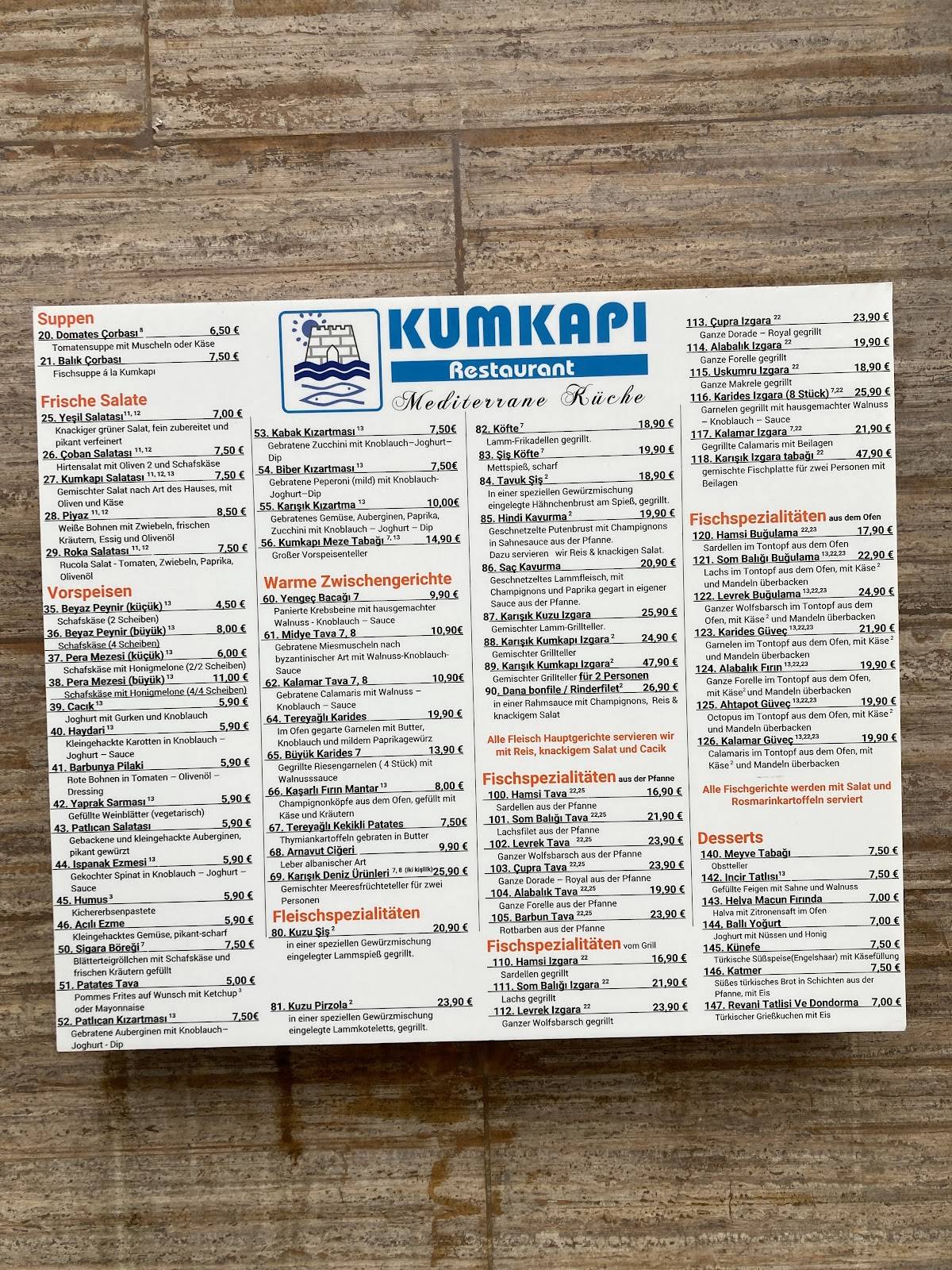Menu de Kumkapi Restaurant