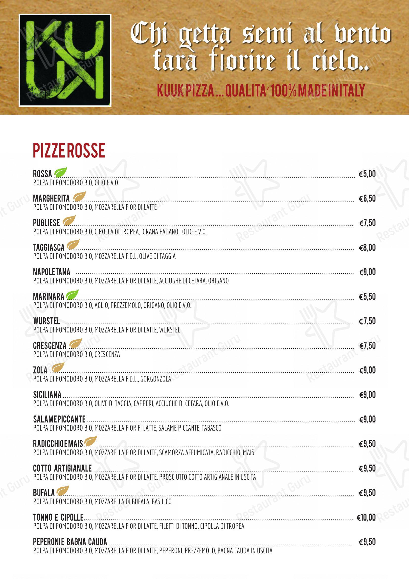 Menu per Kuuk Pizza ristorante