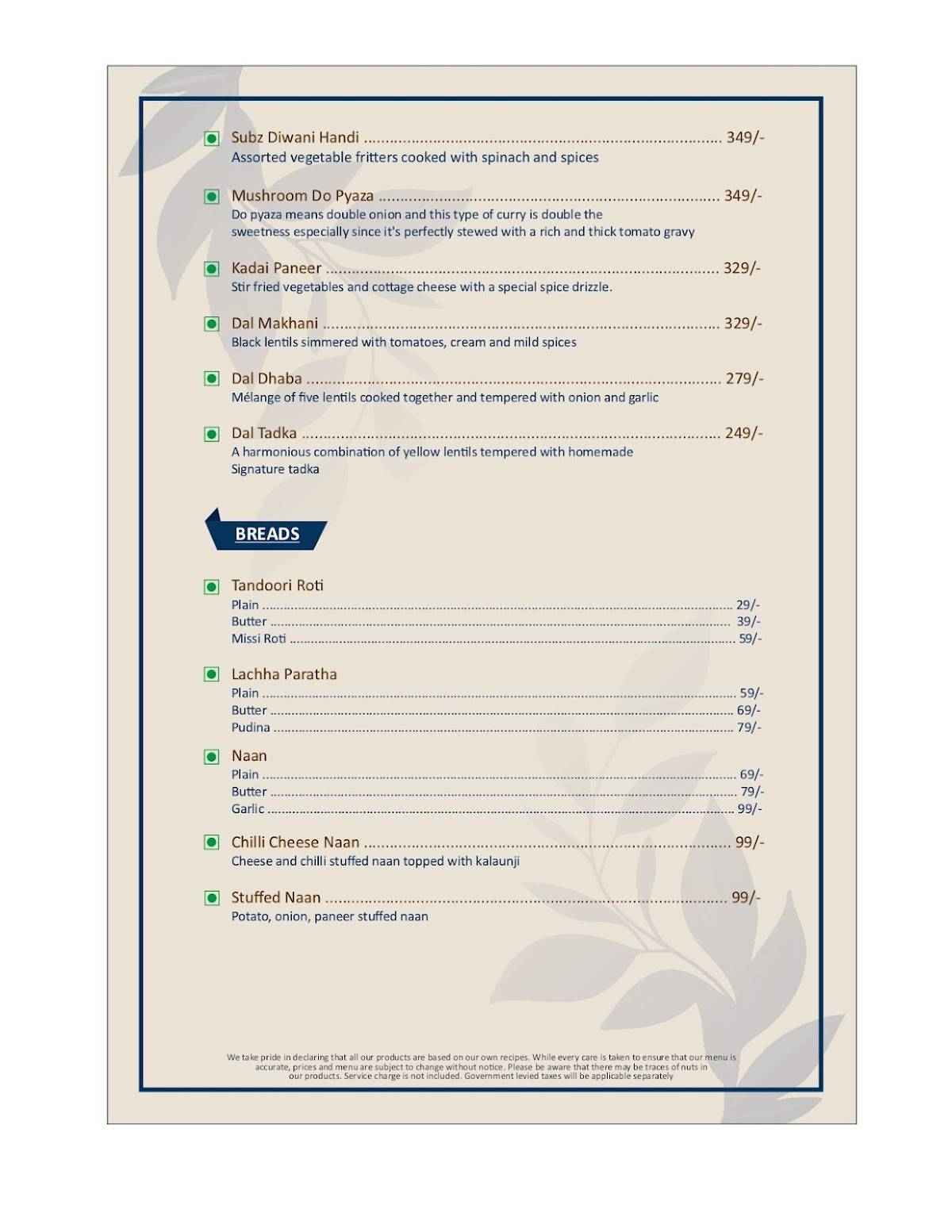 LASA Bistro Pure Veg Restaurant in Jaipur menu