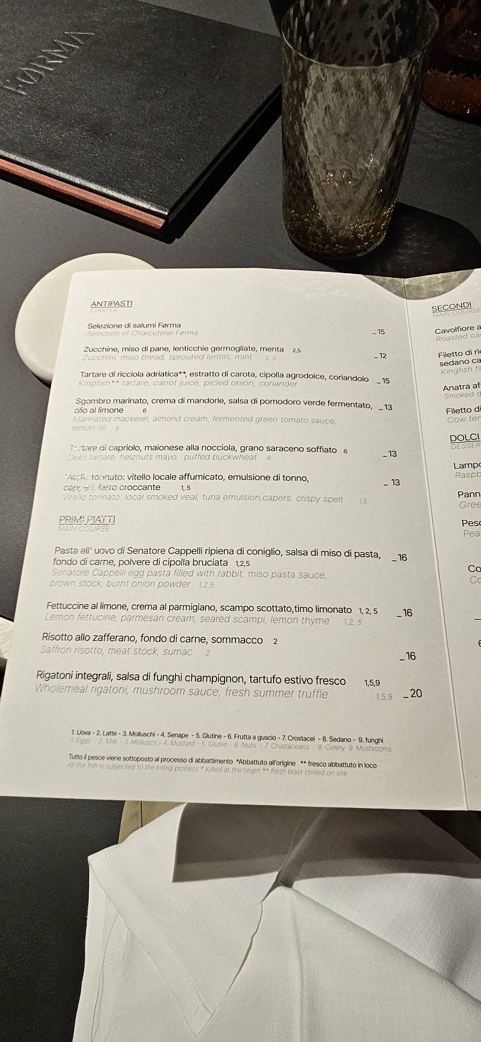 Menu di Førma Contemporary Restaurant 
