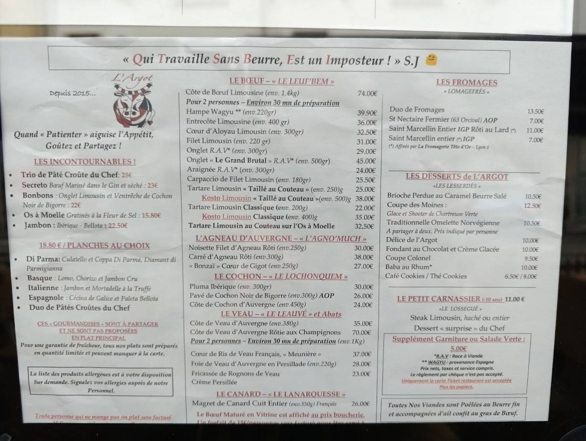 Menu de L'Argot