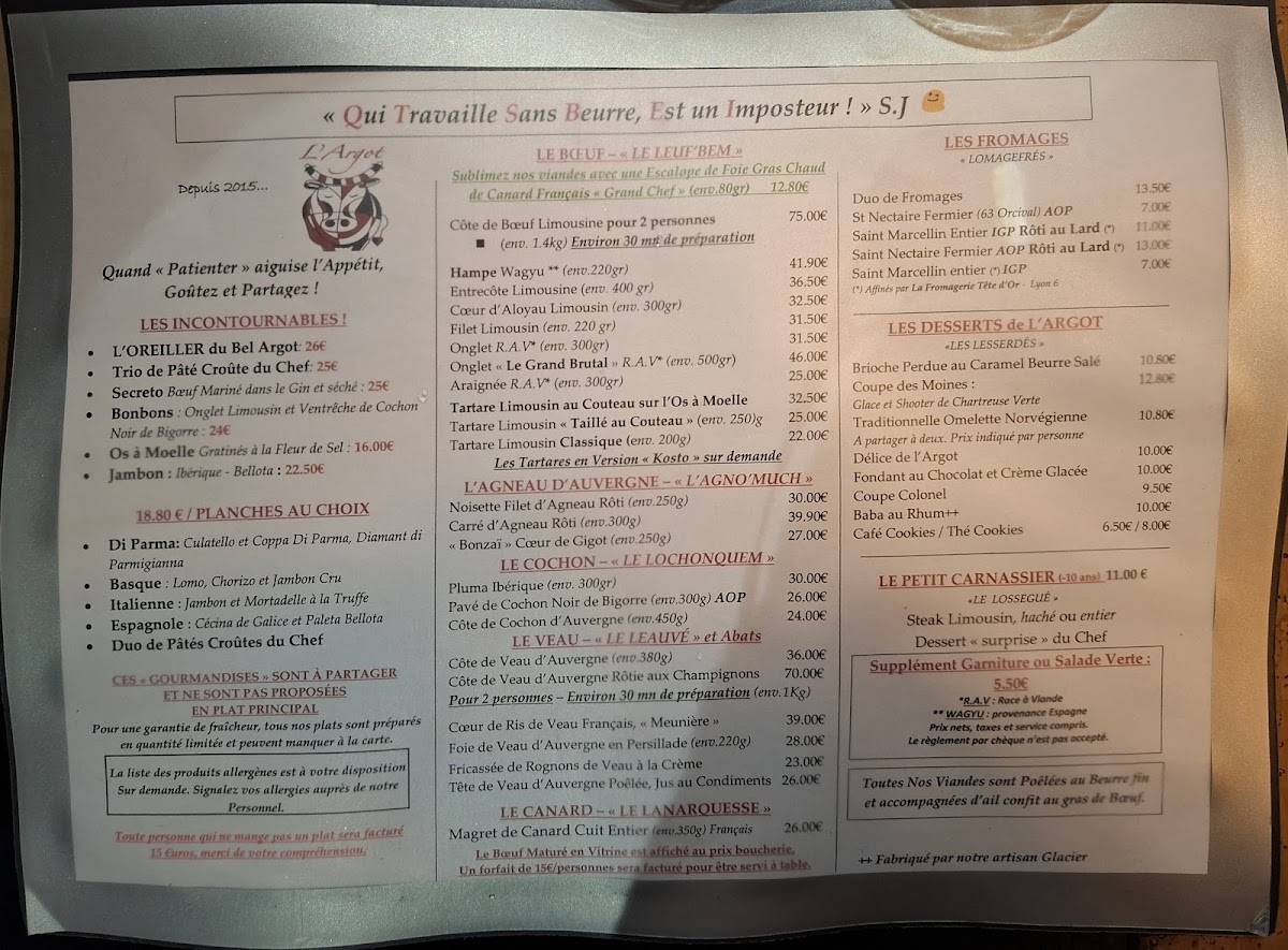 Menu de L'Argot