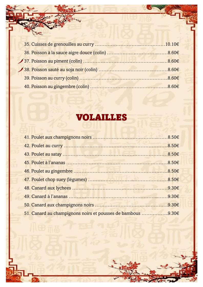 Menu de L'Asie Rochefort