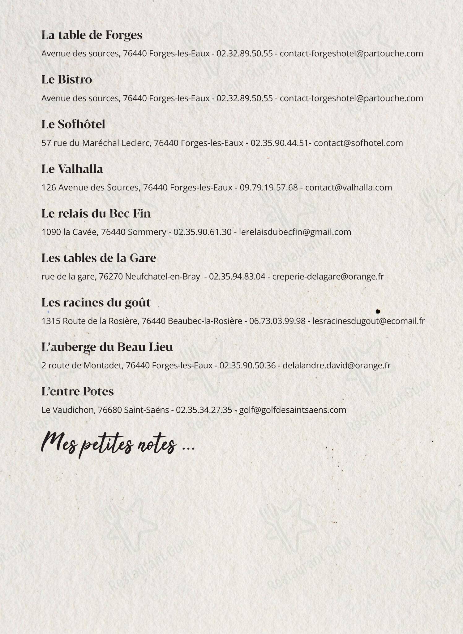 Menu pour L'Audace dans Le Thil-Riberpré