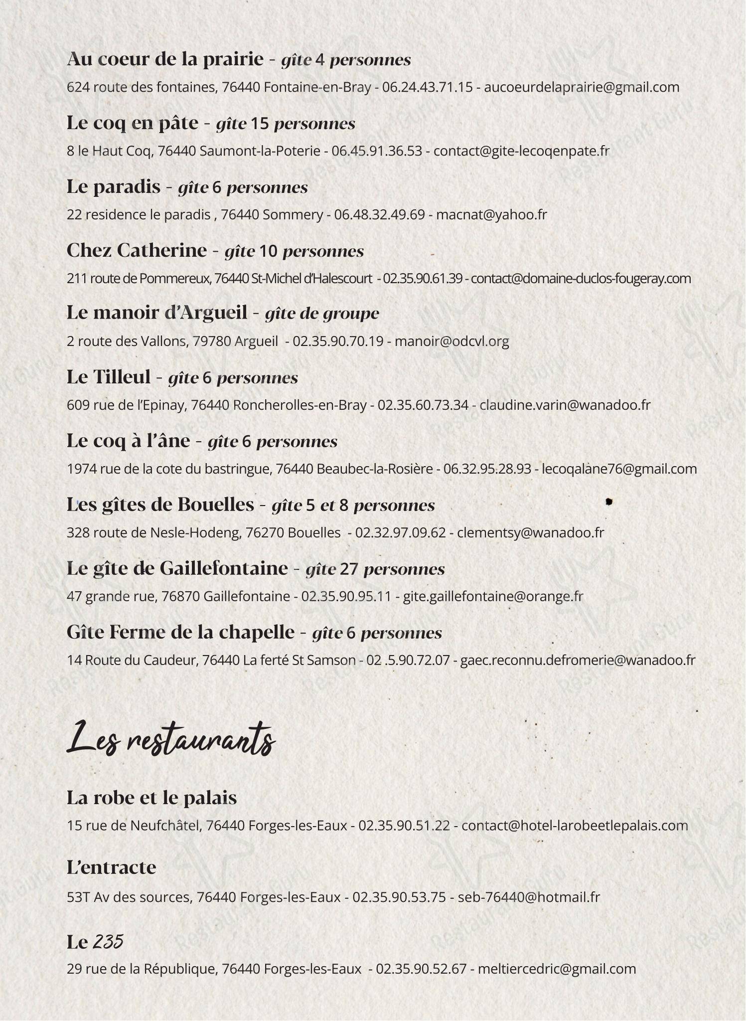 Menu pour L'Audace restaurant