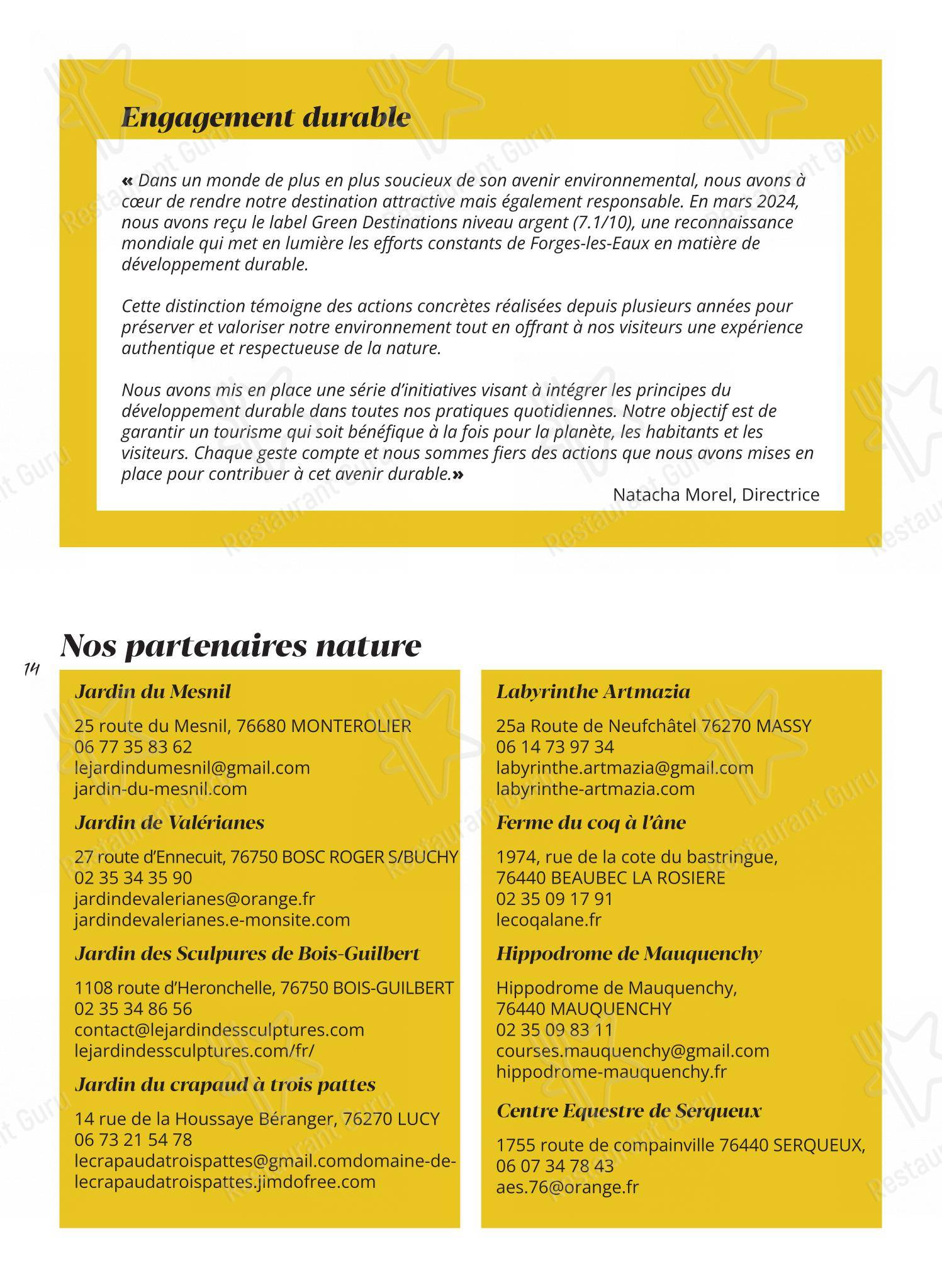 Menu pour L'Audace - Menu