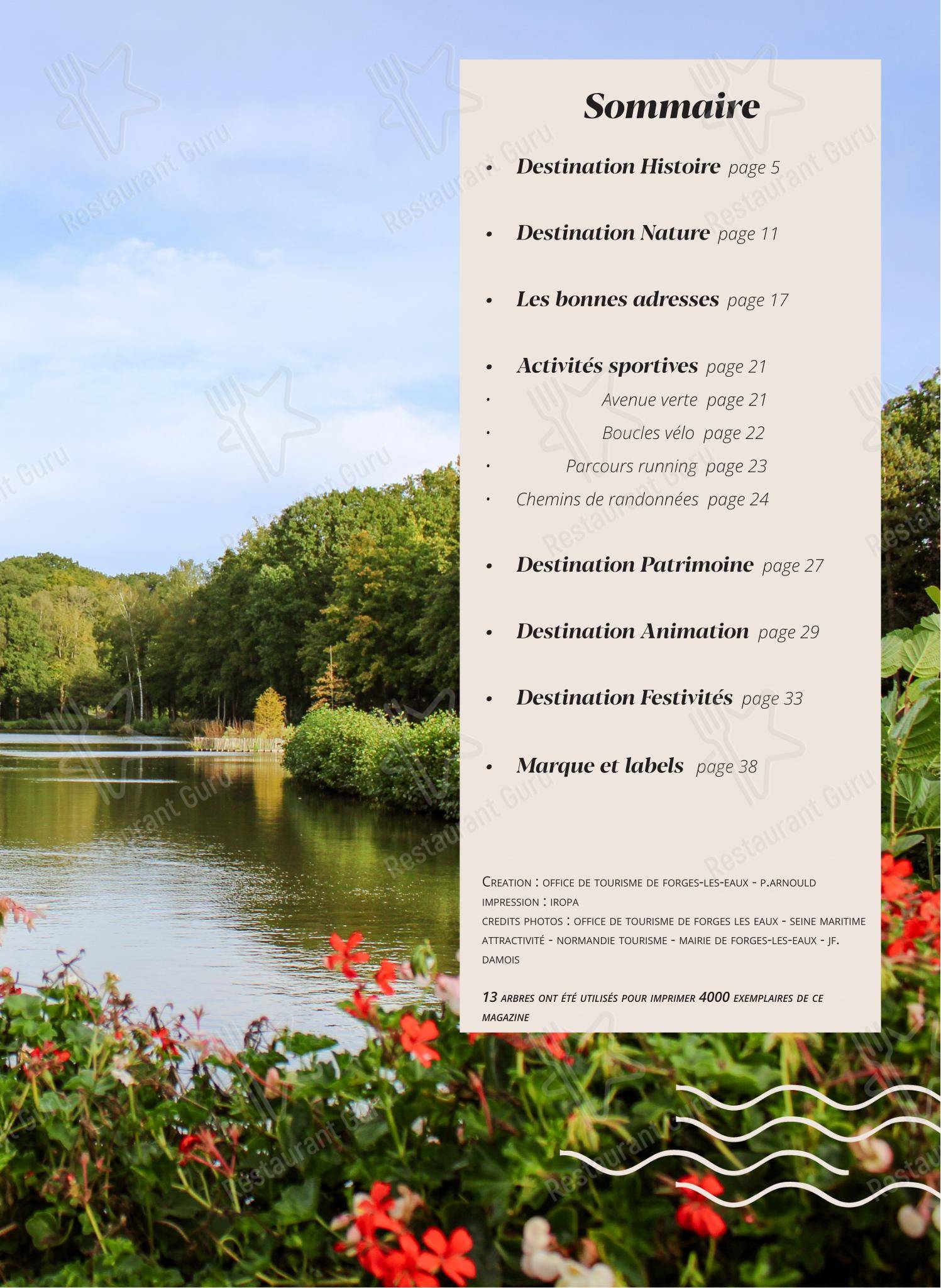 Menu pour L'Audace - Menu