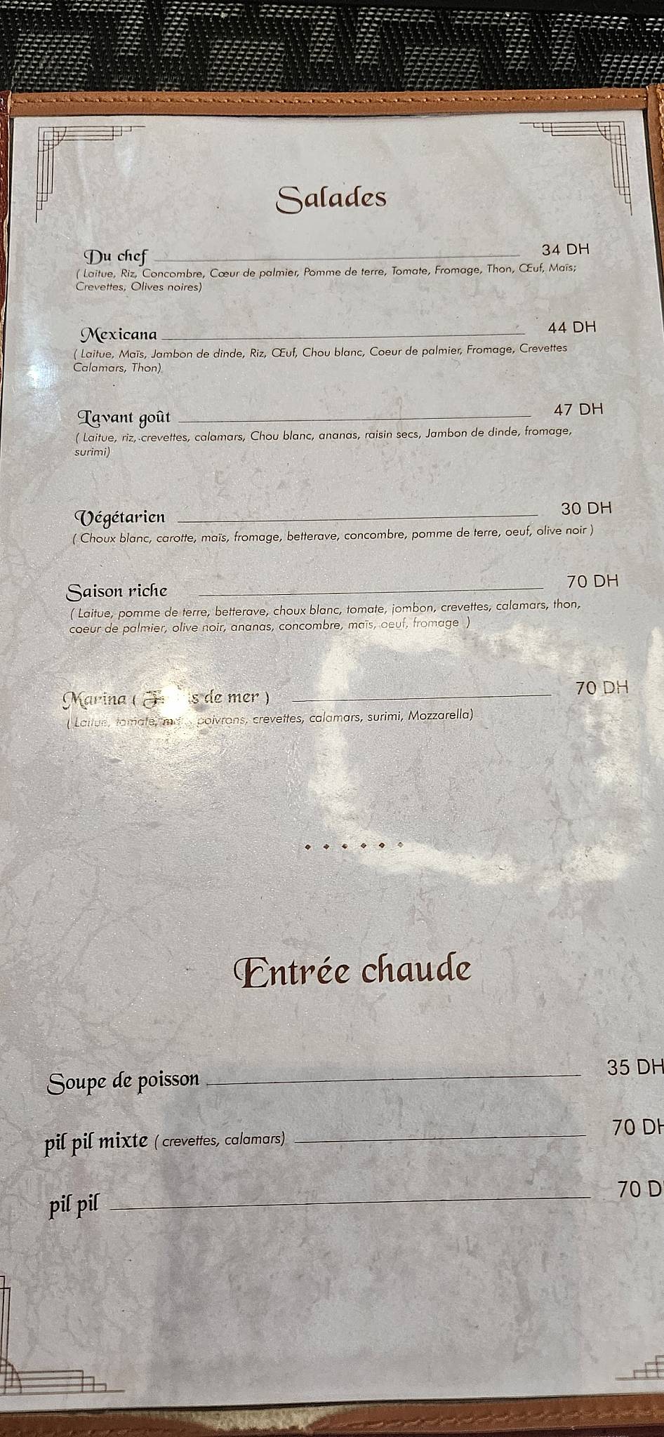 Menu de L'Avant Goût