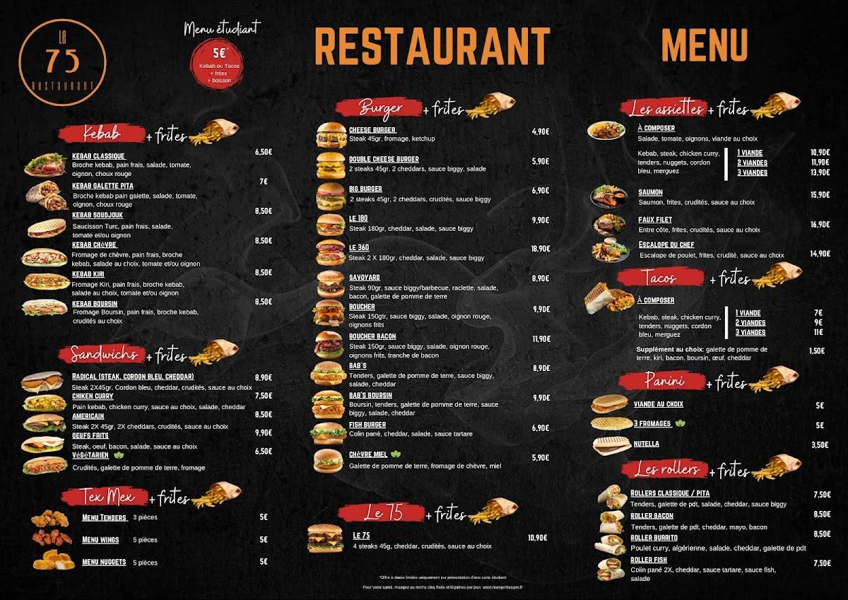 Menu de LE 75 RESTO