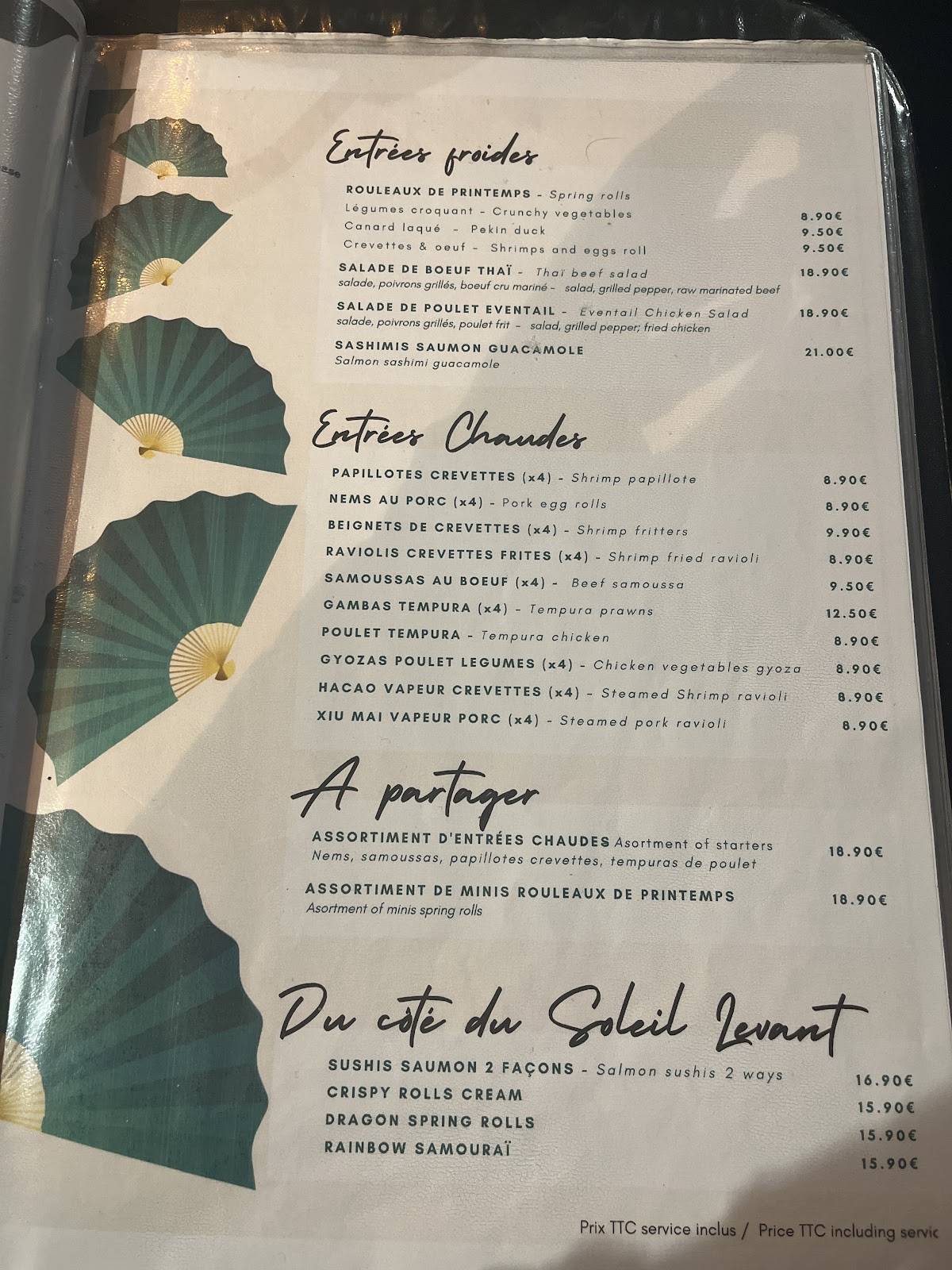 Menu de L'Eventail