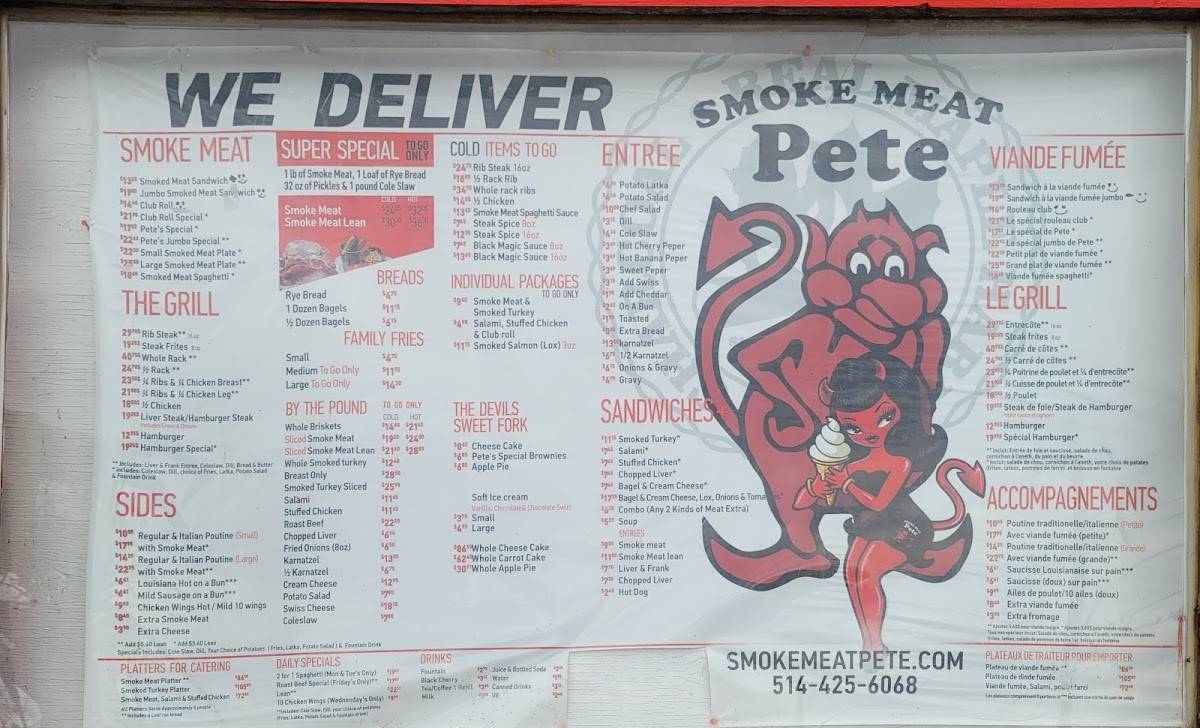 Menu at Smoke Meat Pete restaurant, L'Île-Perrot