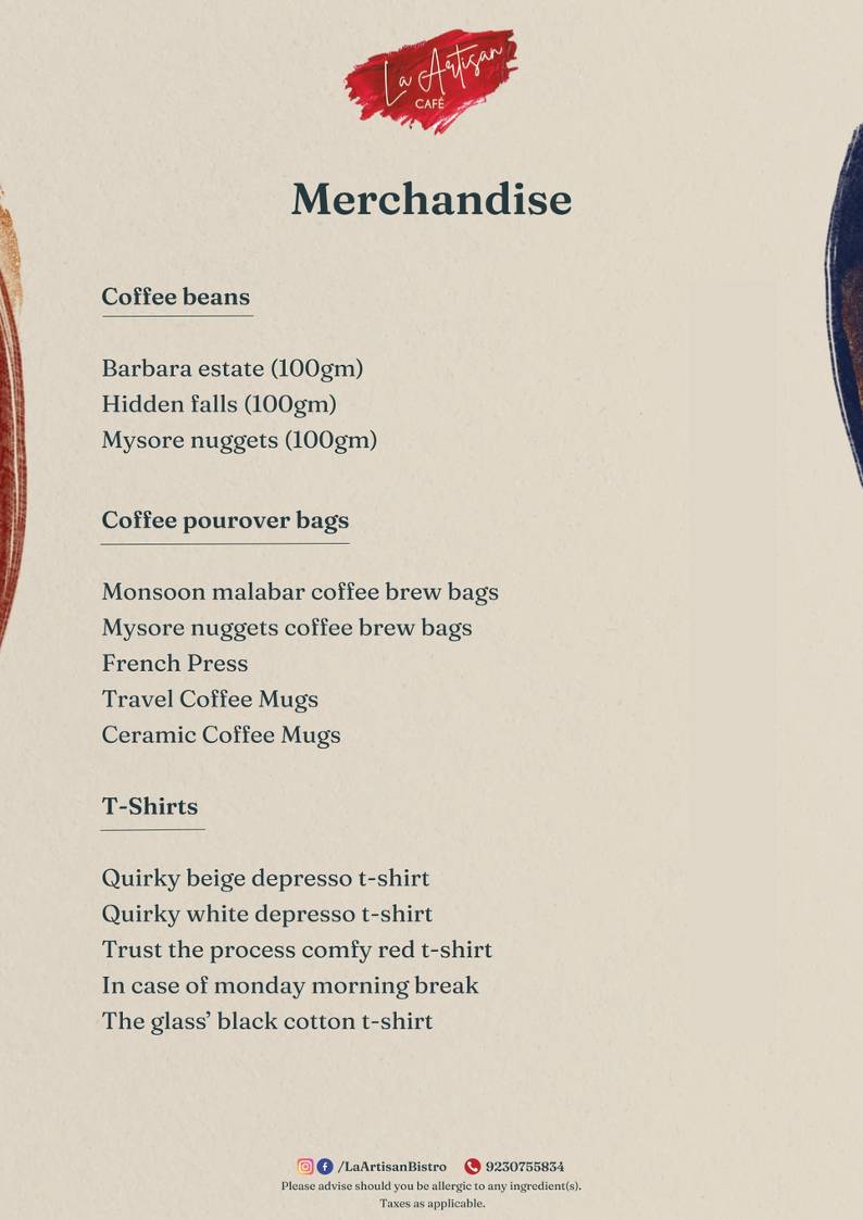 La Artisan Cafe menu