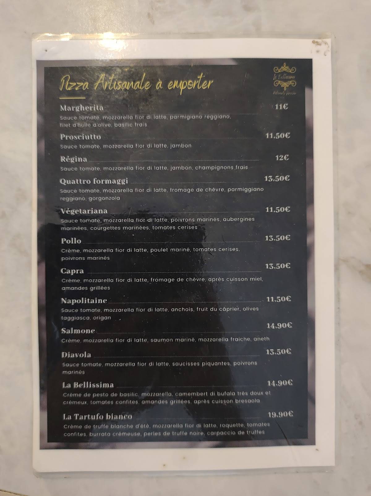 Menu de La Bellissima Ristorante Pizzeria