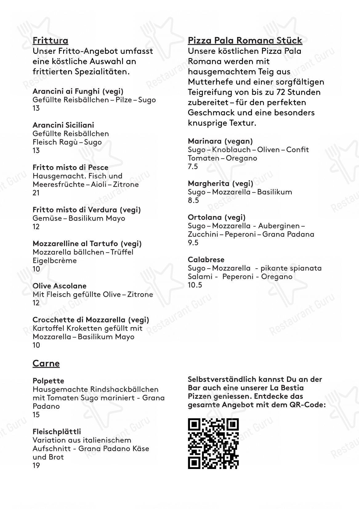 Menu bar per La Bestia - Pizza Pizza ristorante