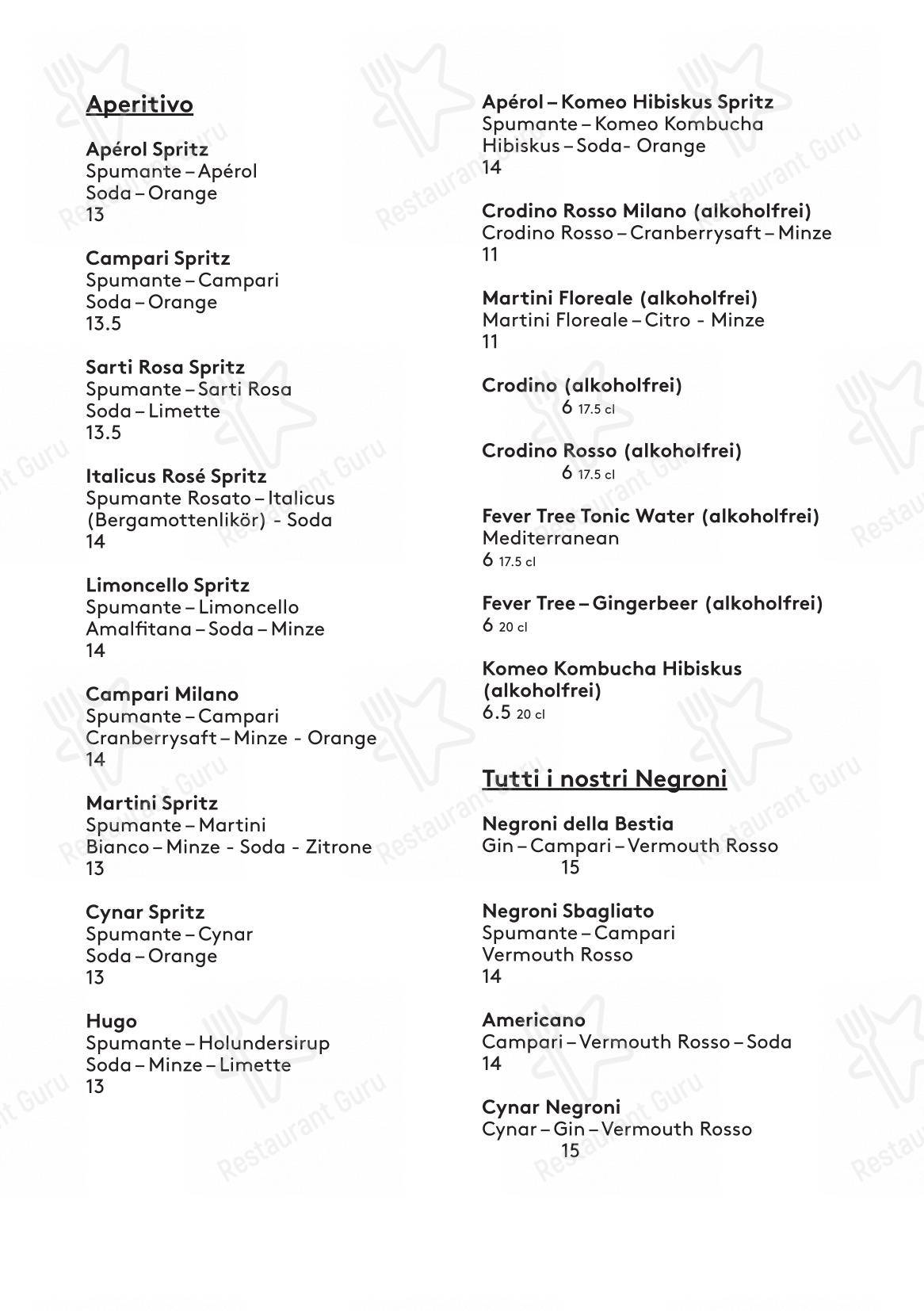 Menu bar per La Bestia - Pizza Pizza in Lucerna