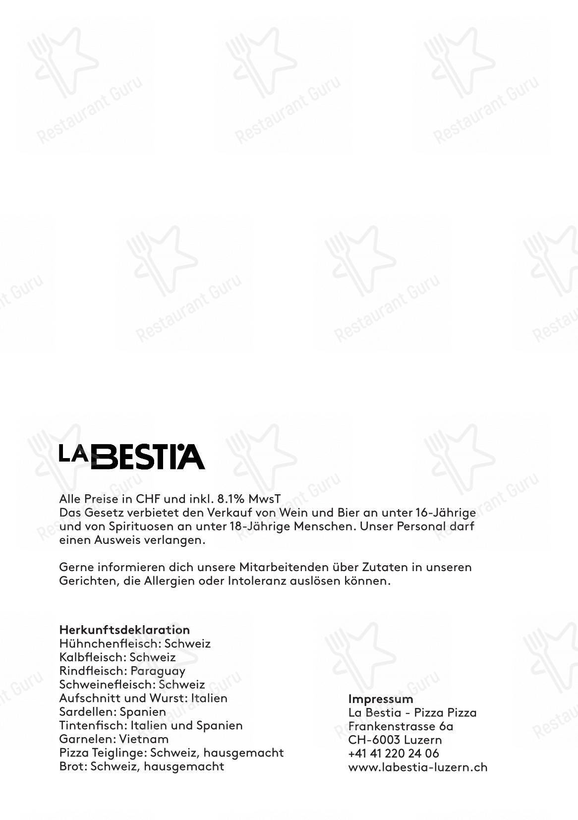 Menu di La Bestia - Pizza Pizza - Menu bar