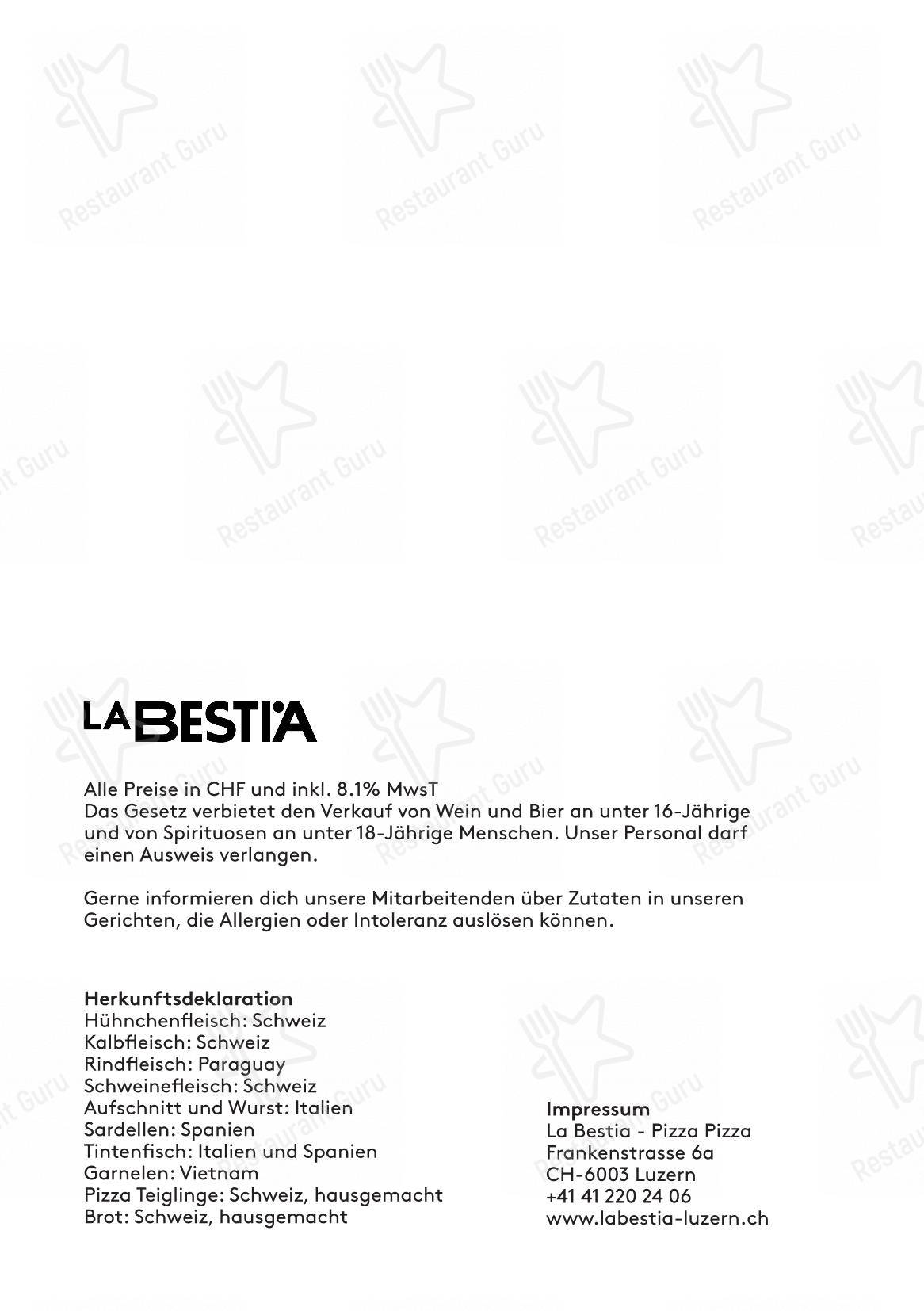 Menu di La Bestia - Pizza Pizza - Menu