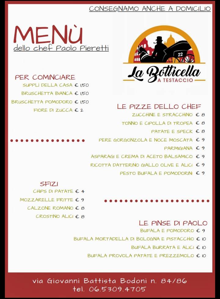 Menu di Trattoria Romana La Botticella a Testaccio 