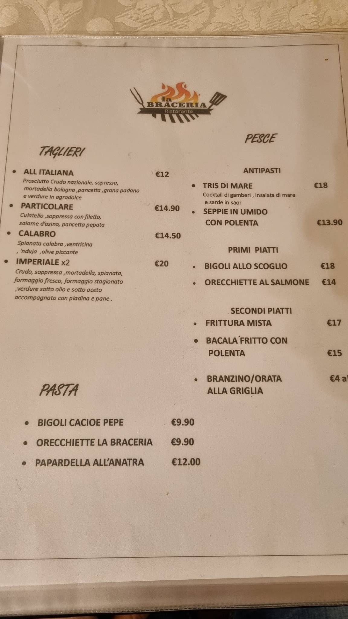Menu di La Braceria Trattoria Griglieria 