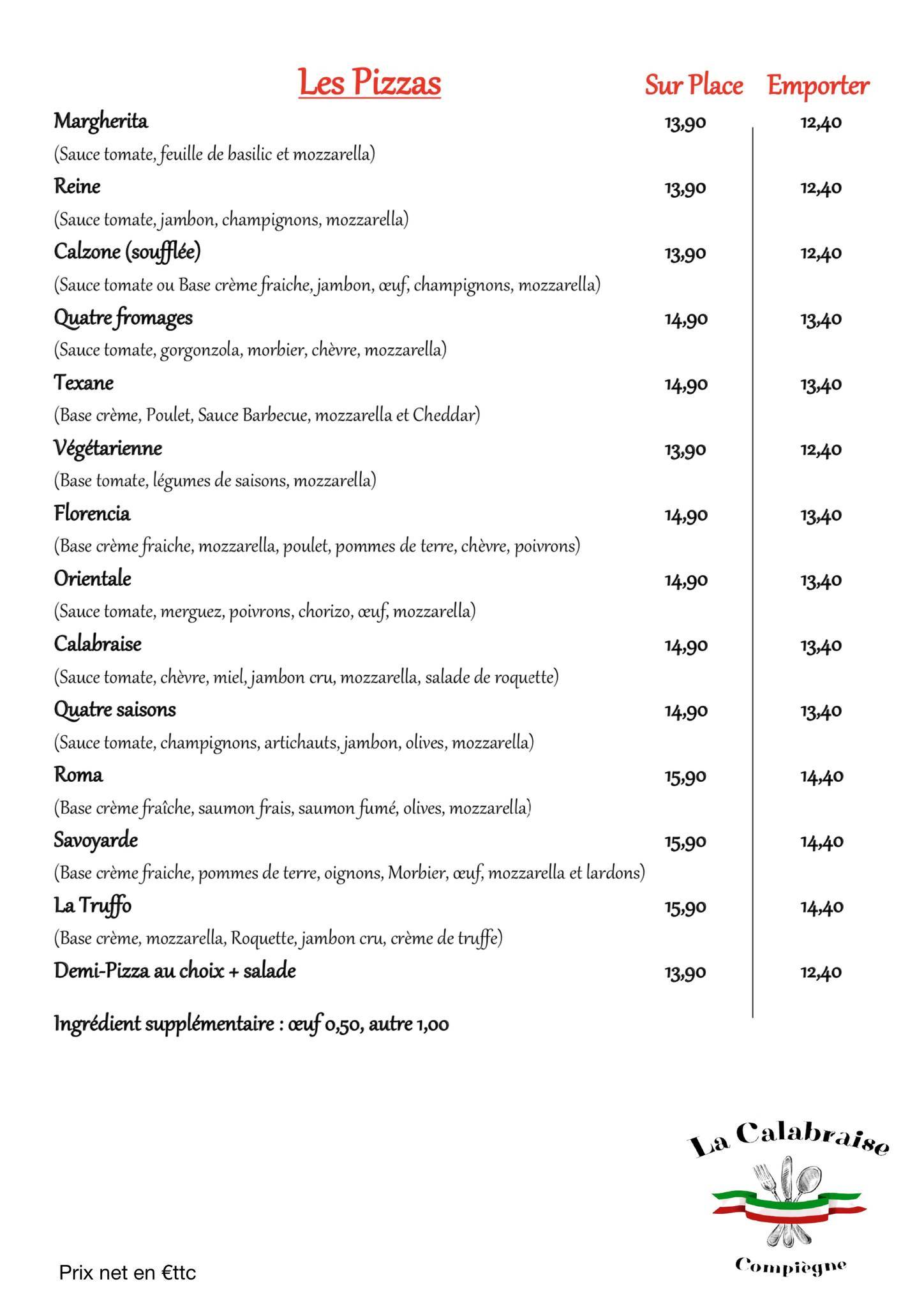 Menu de La Calabraise