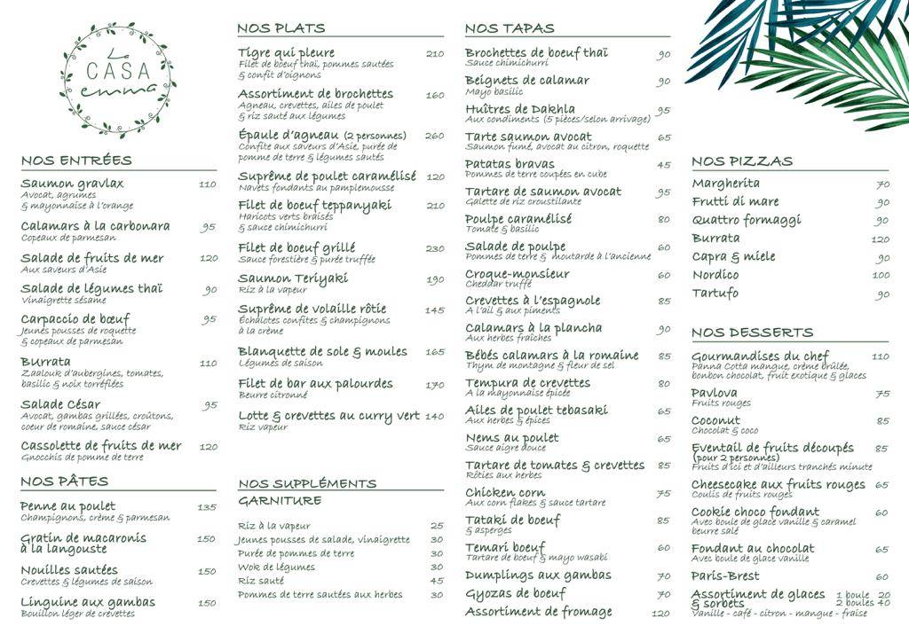Menu de La Casa Emma - Lounge Restaurant
