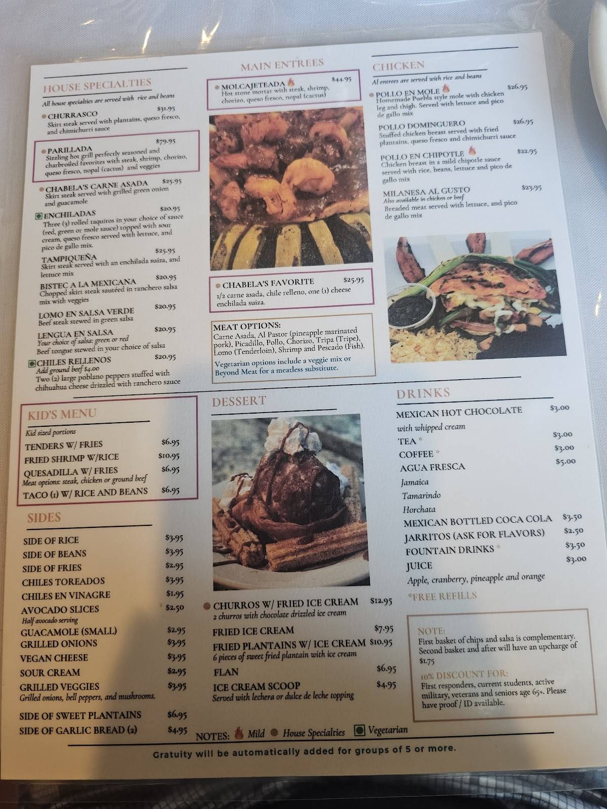 Menu at La Chabela Mexican Restaurant and Bar, Skokie