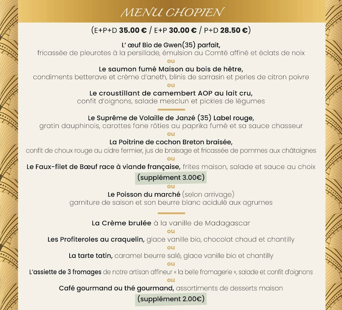 Menu de La Chope