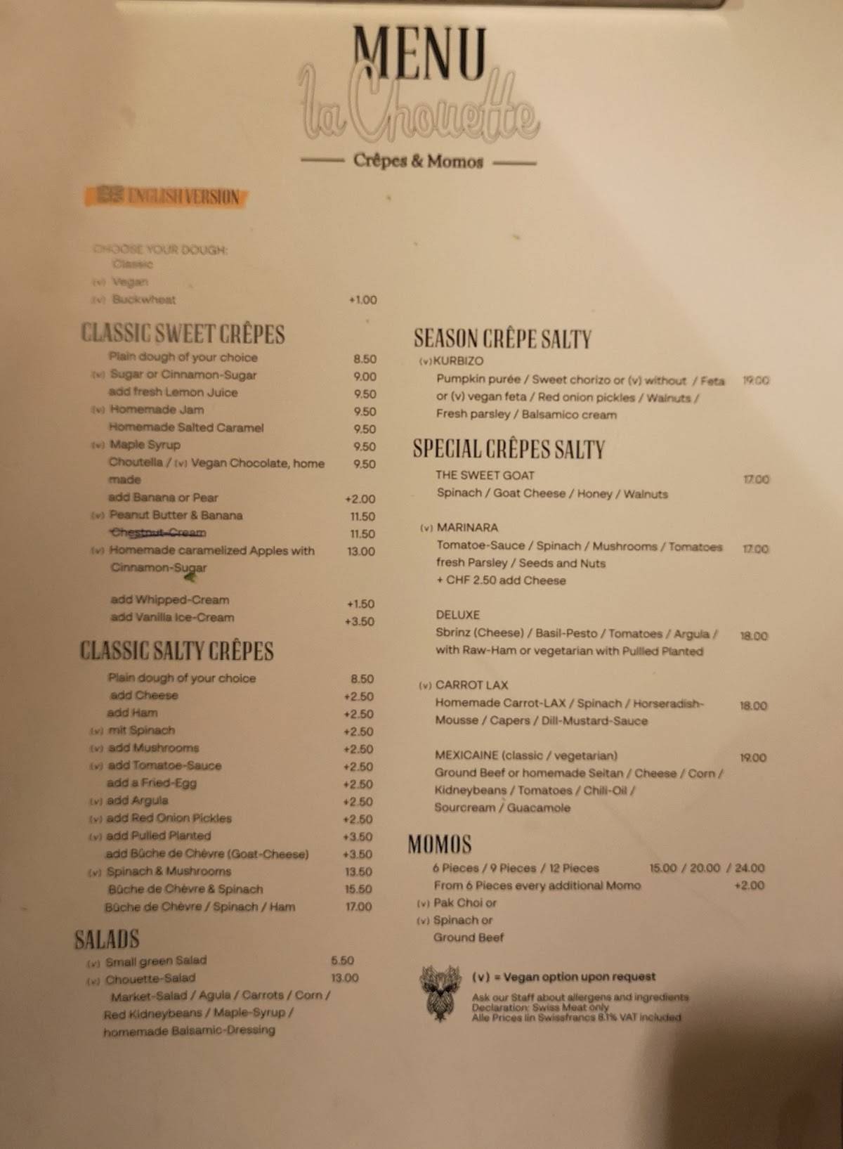 Menu di La Chouette - Crêpes & Momos 