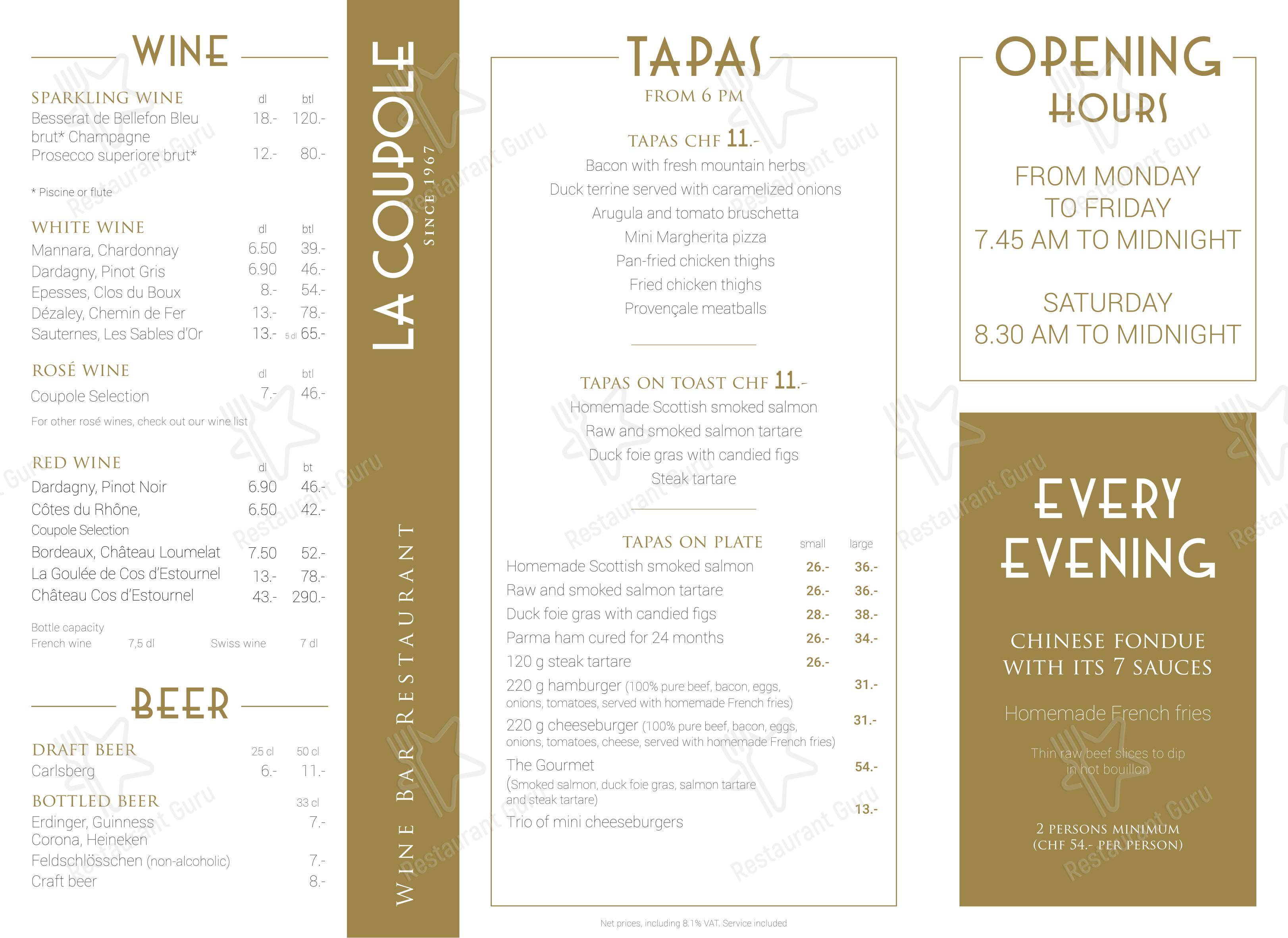 Menu di La Coupole - Детское