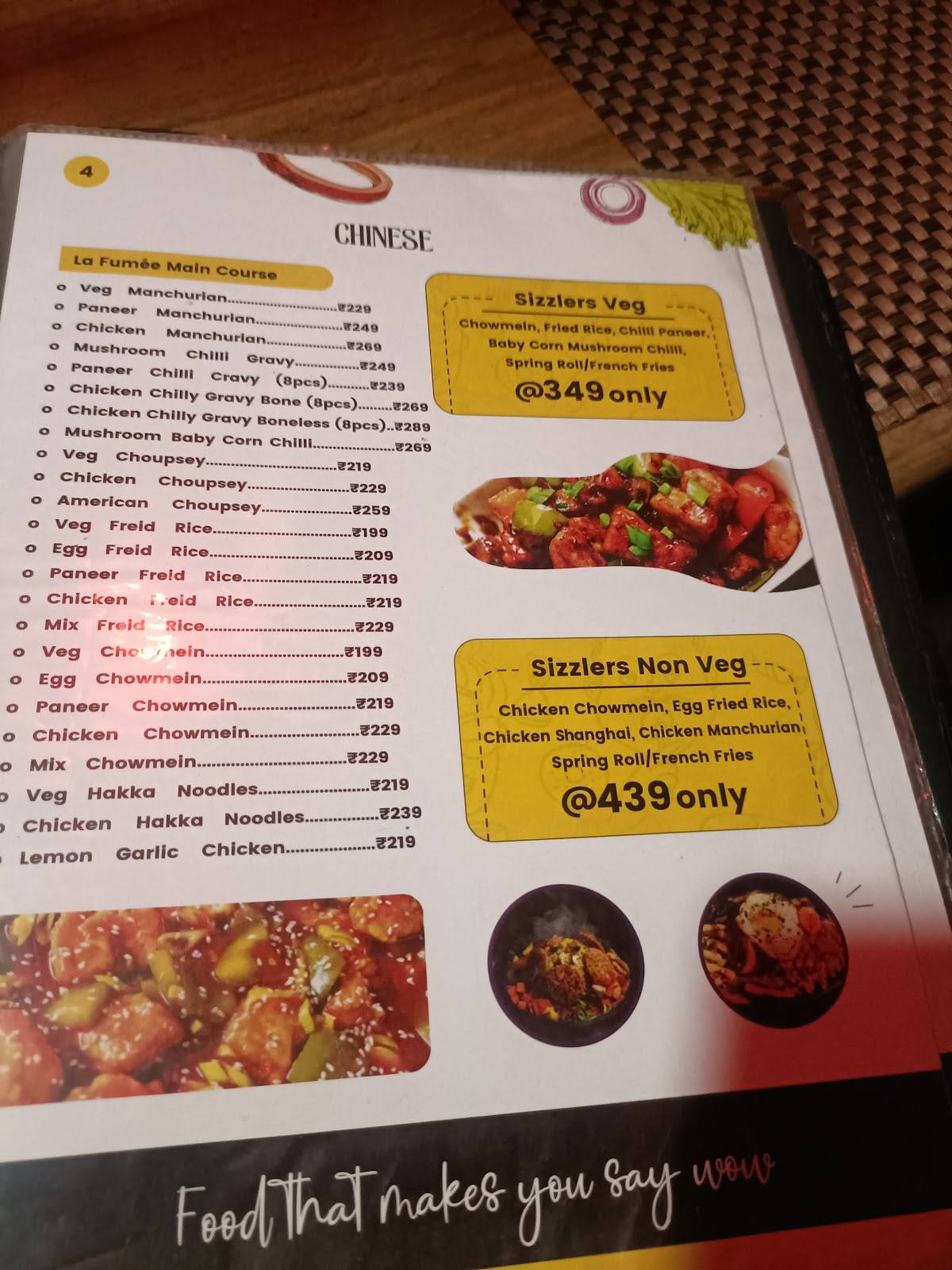 La Fumee menu