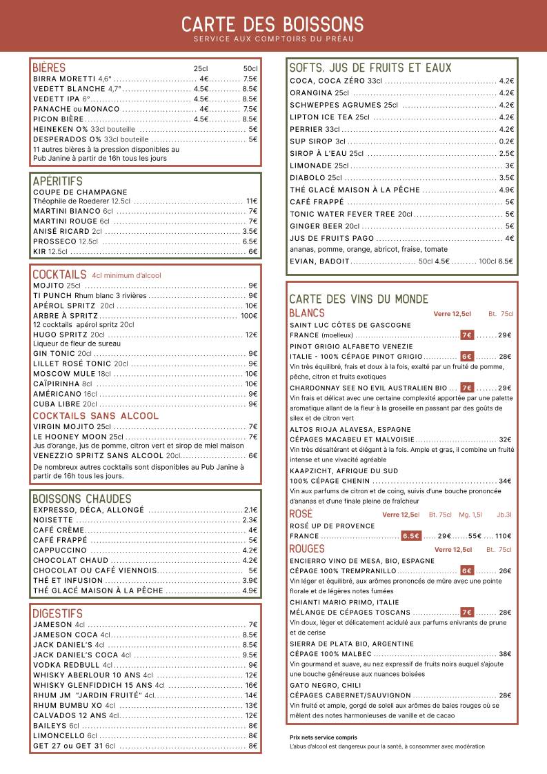 Menu de La Grande Ecole (Pizzeria Bar à tapas - Pub - Evénements - Séminaire - Ateliers cuisine)
