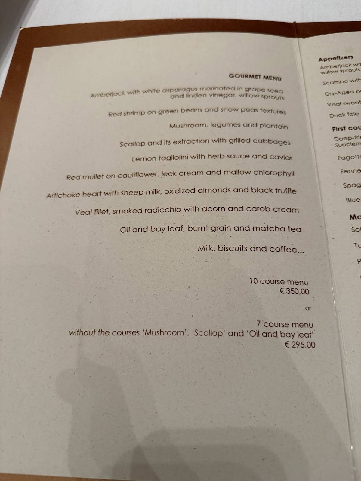 Menu di La Pergola 