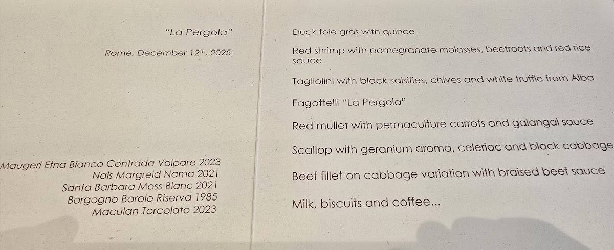 Menu di La Pergola 
