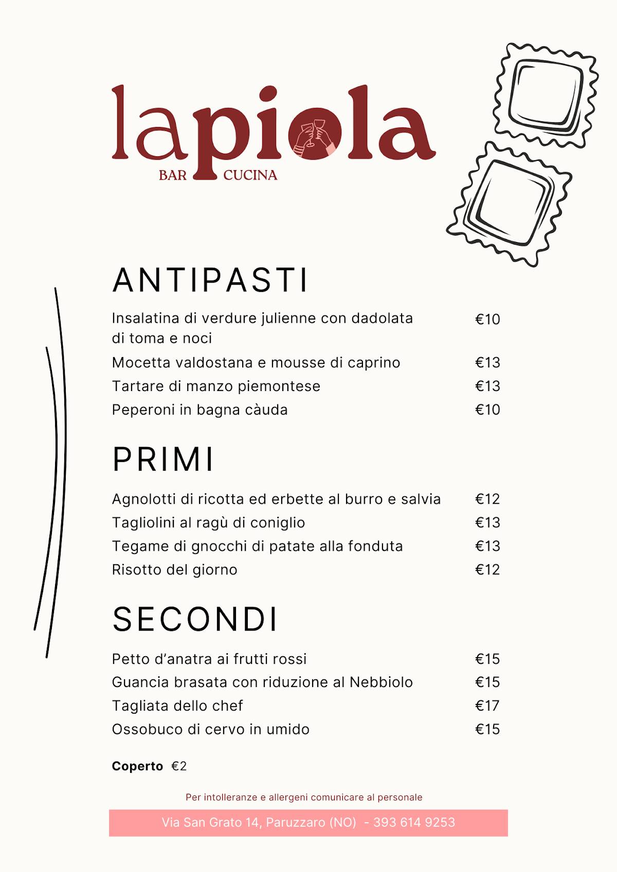 Menu di La Piola - Circolo ACLI 