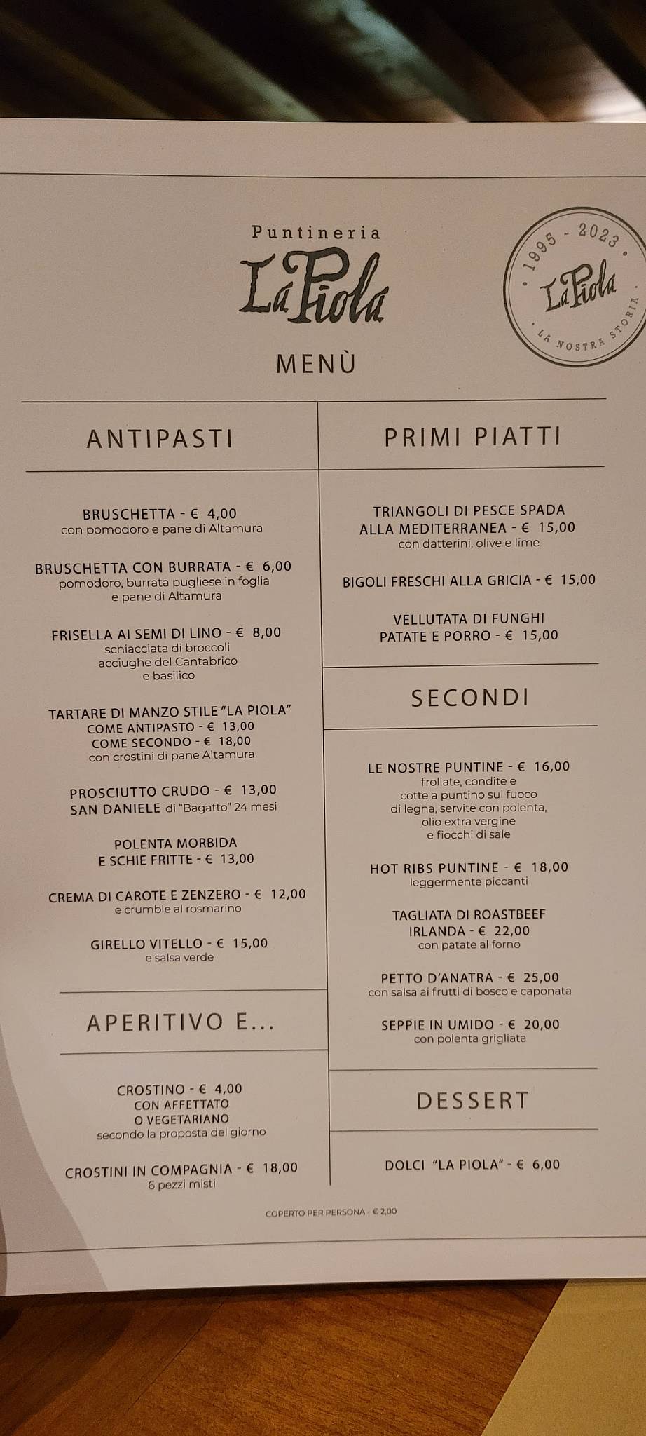 Menu di La Piola 