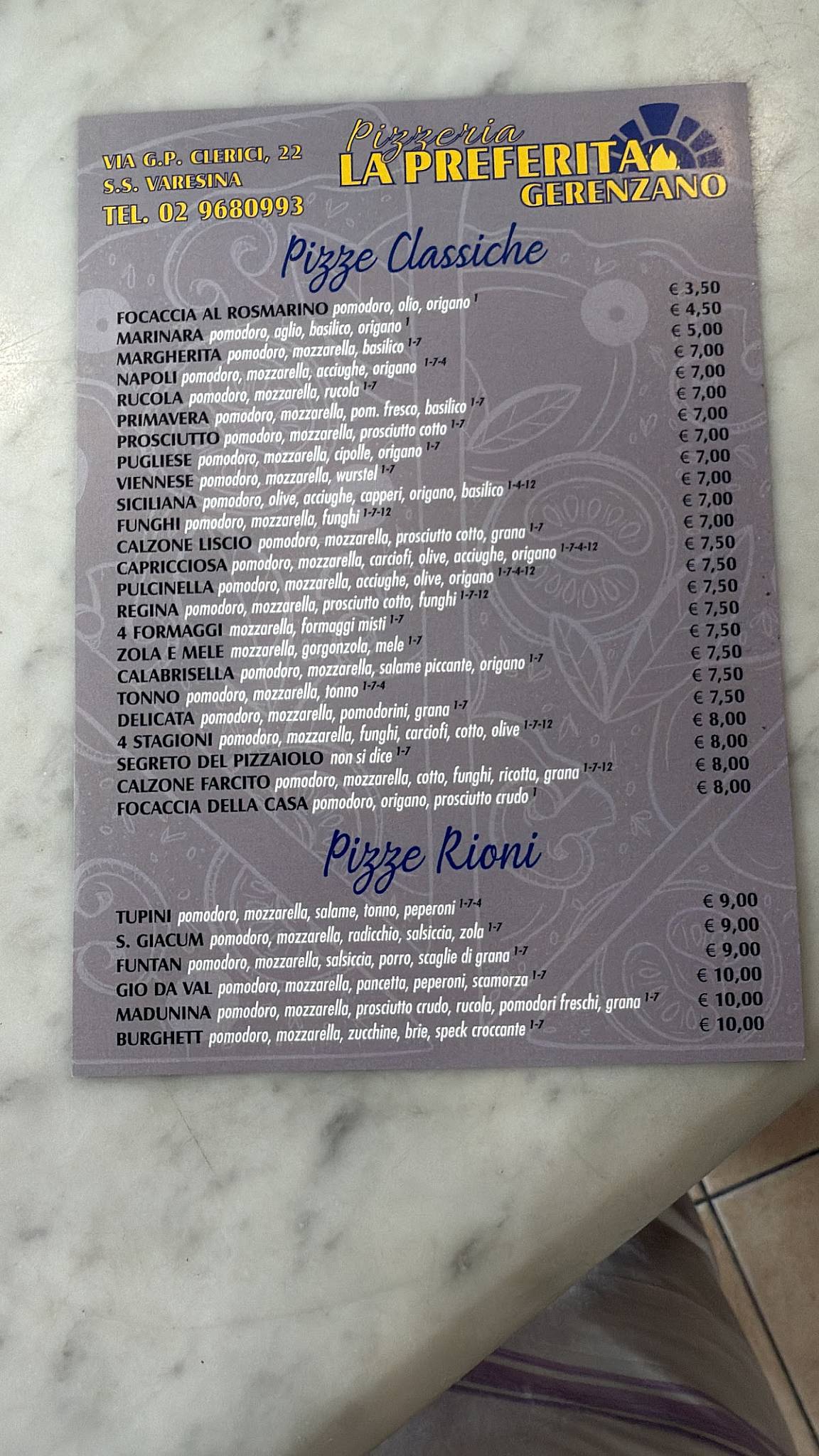 Menu di La Preferita 