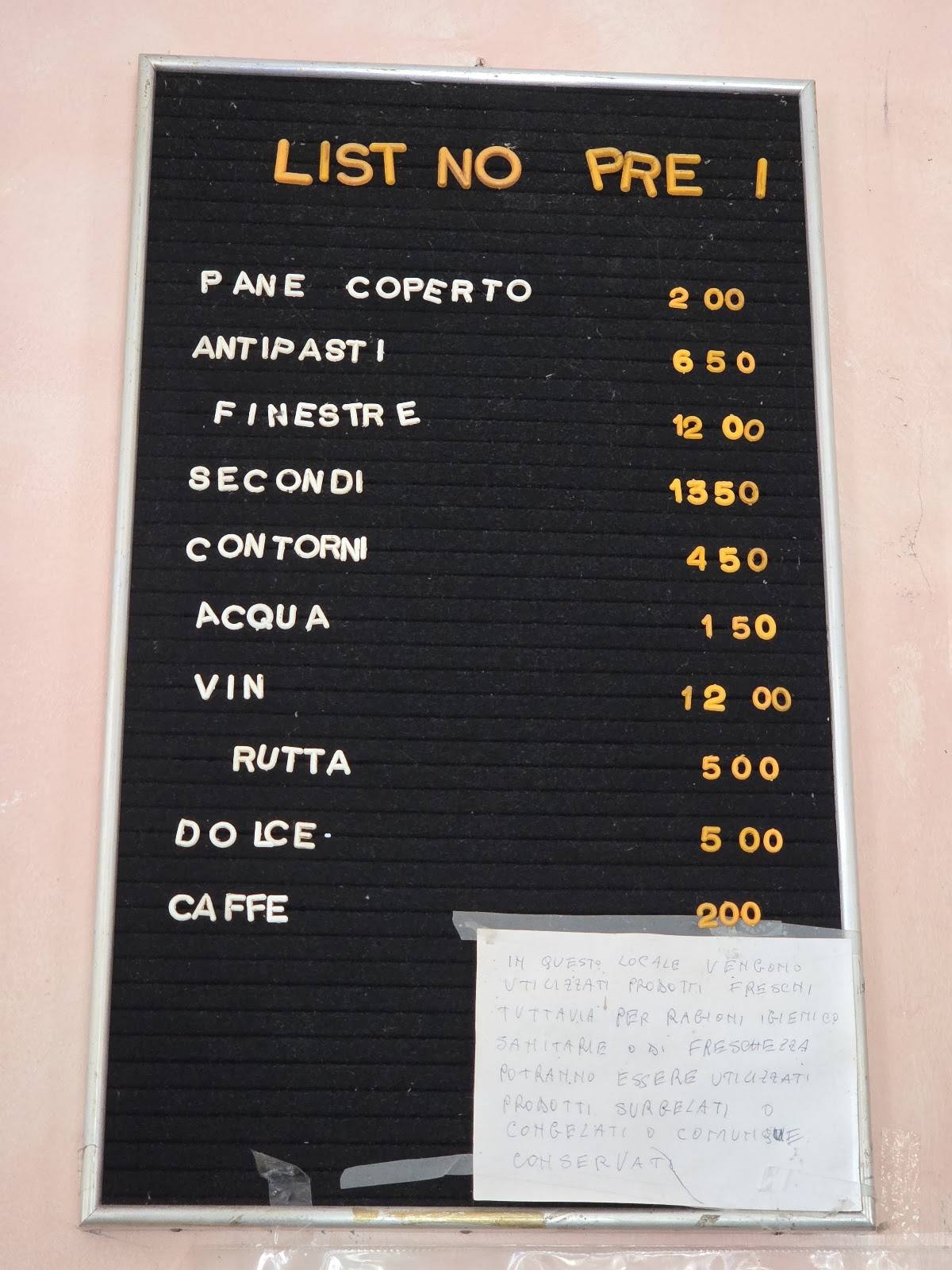 Menu di La Rana - Fraz.Magreta 