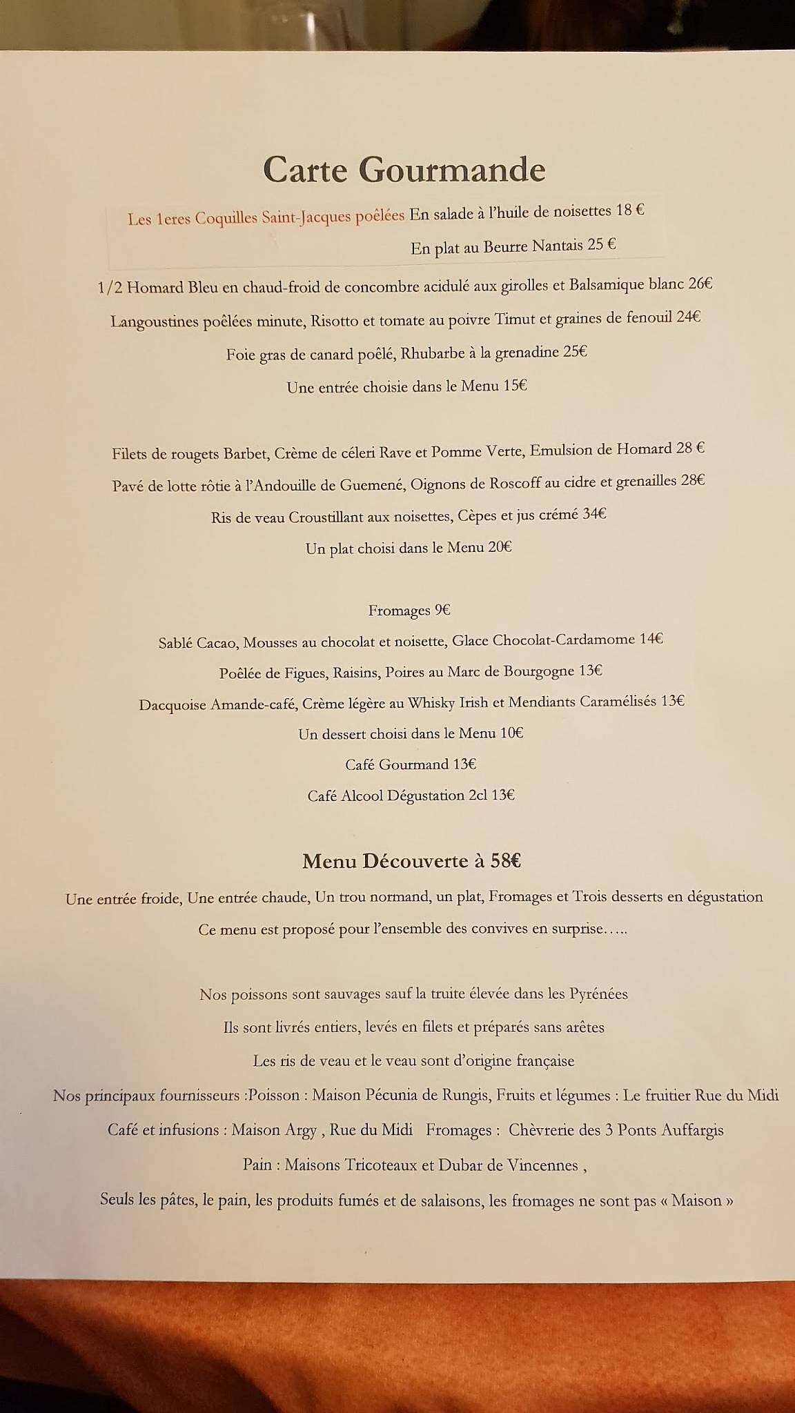 Menu de La Rigadelle