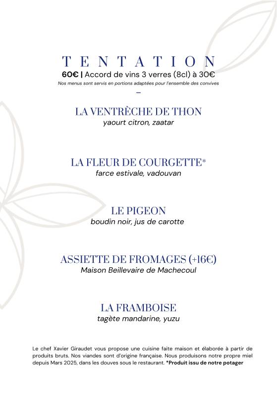 Menu de La Robe