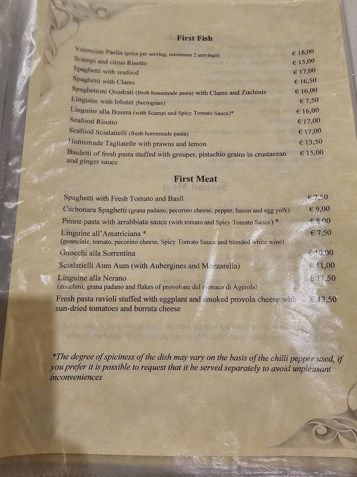 Menu di La Rocca 