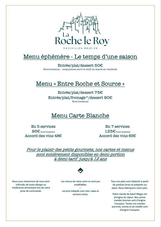 Menu de La Roche Le Roy