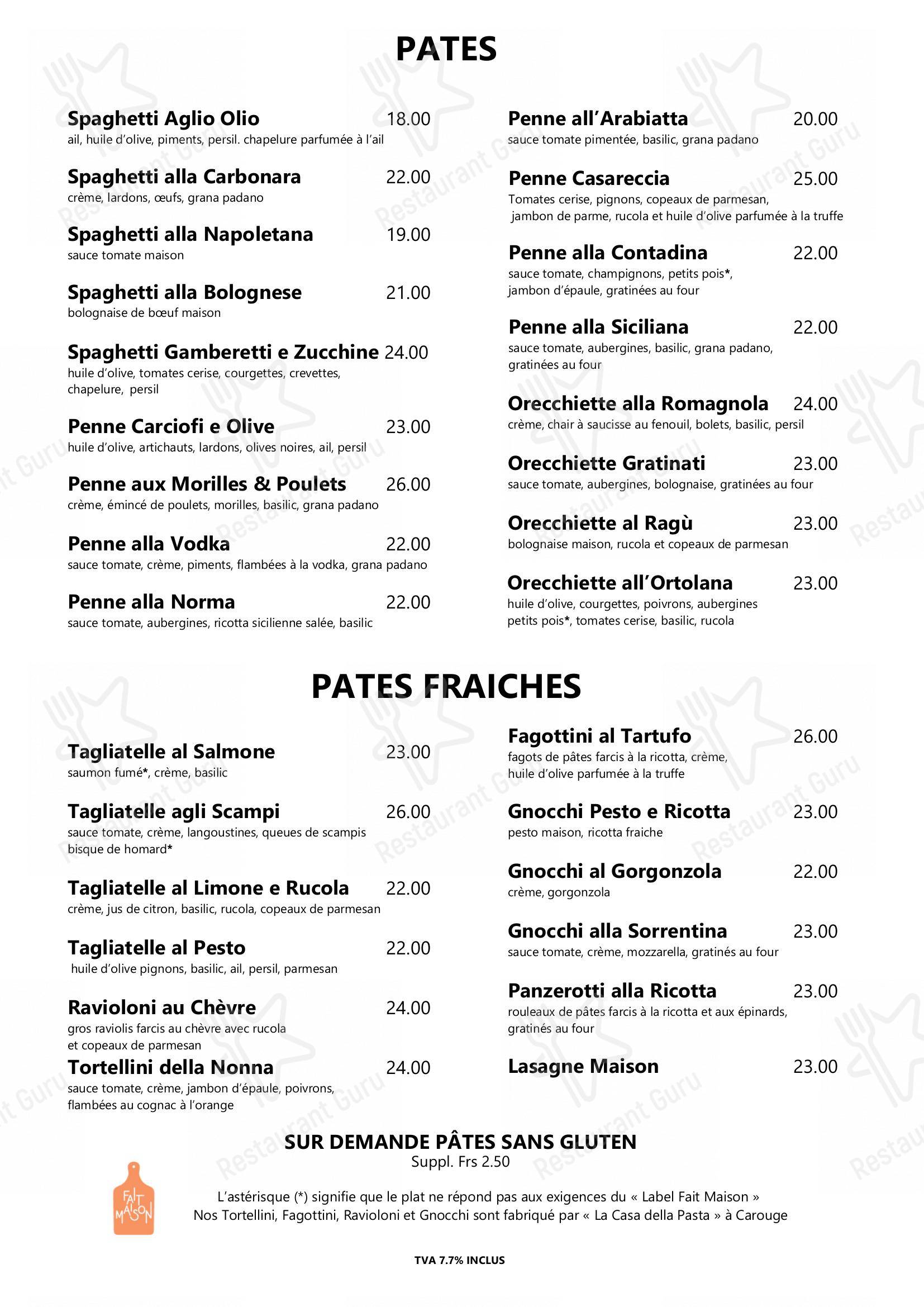 Menu di La Ruota - Menu