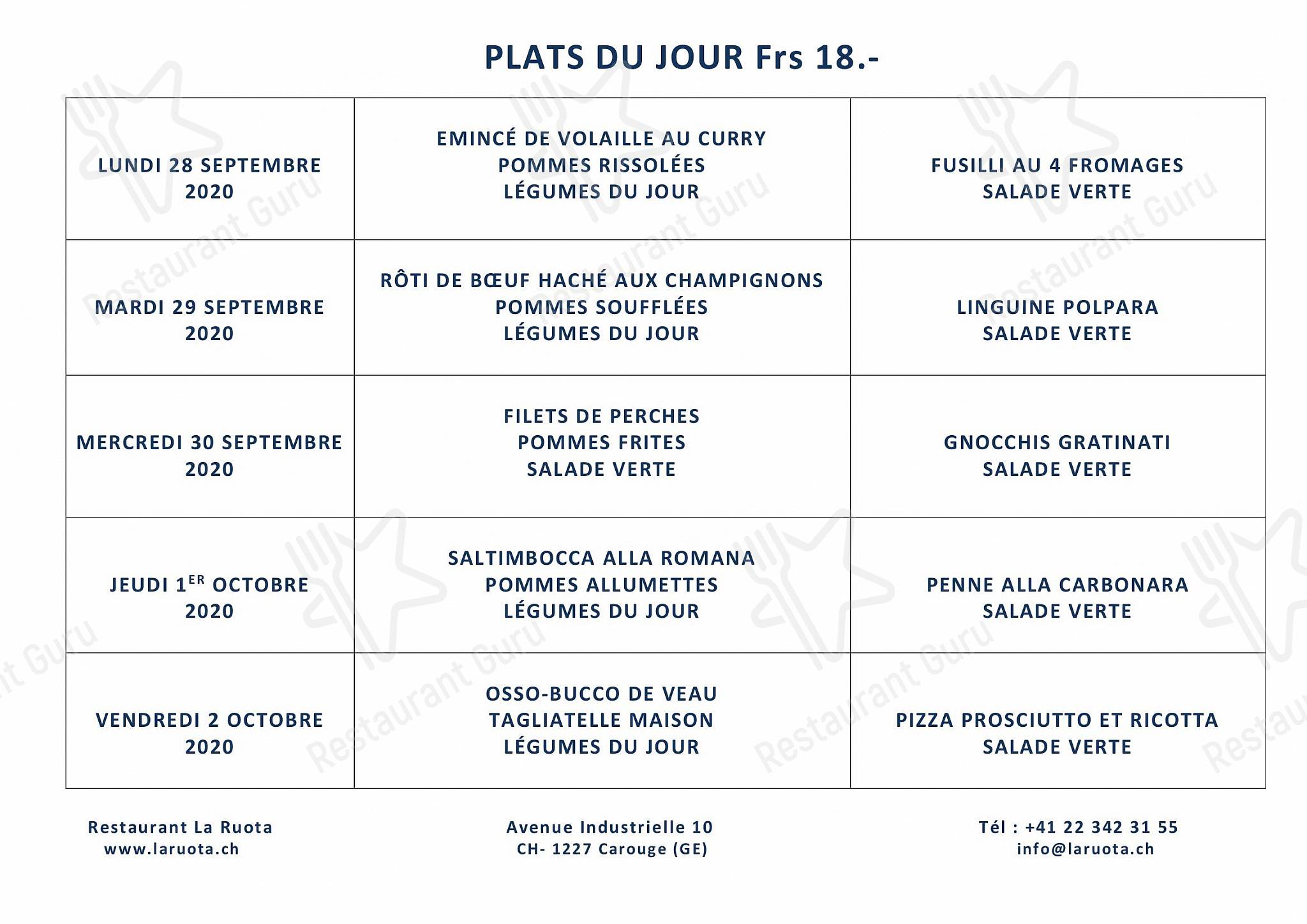 Menu di La Ruota - pasti e bevande