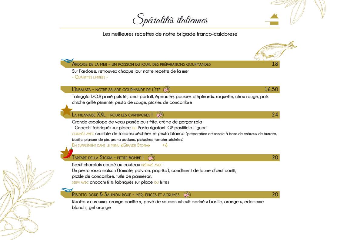 Menu de La Storia