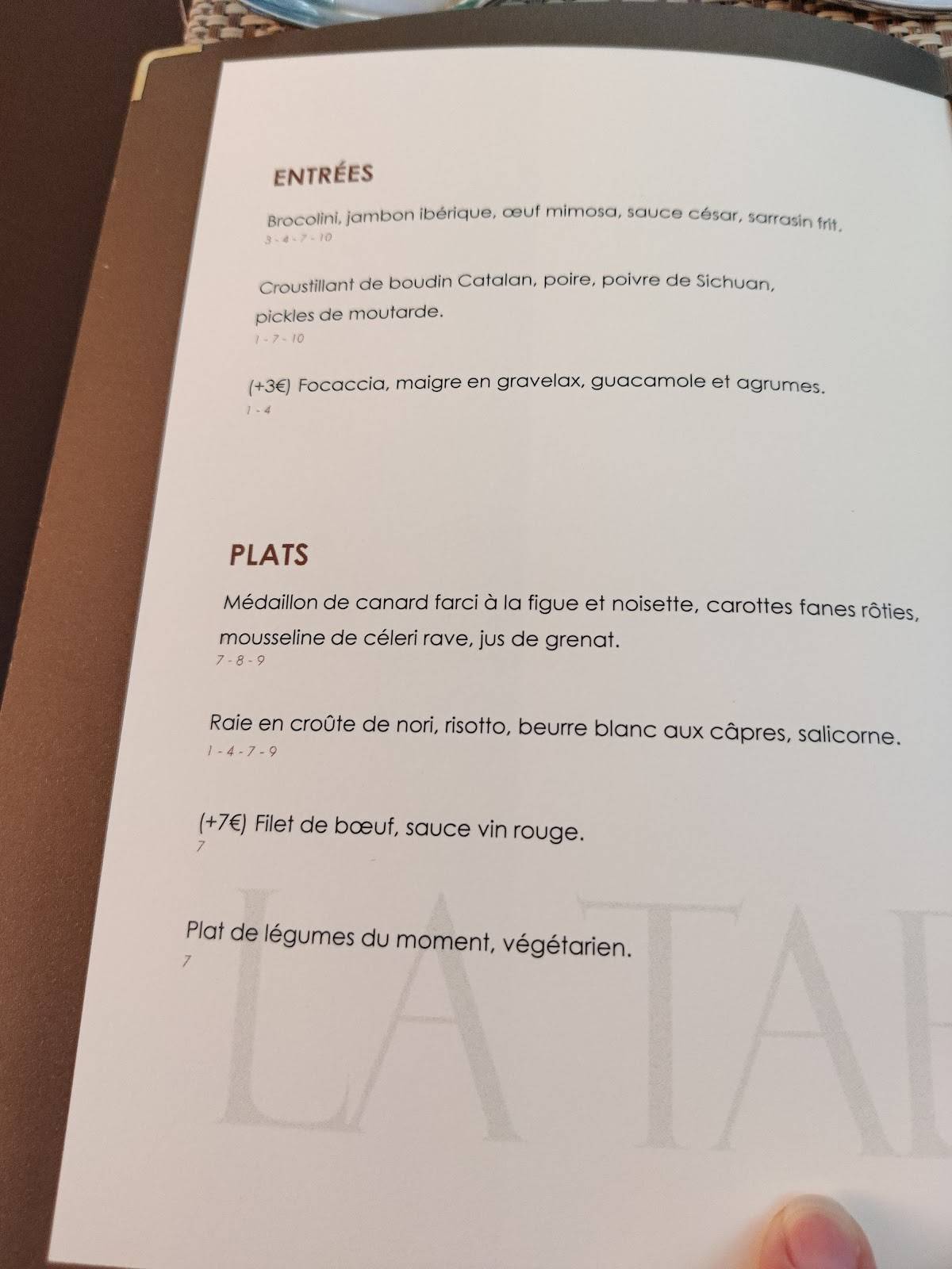 Menu de La Table D'Aimé